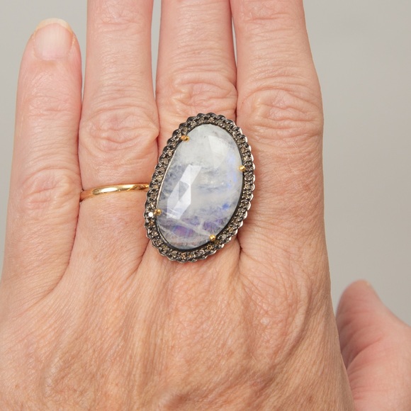 Rarities by Carol Brodie statement cocktail ring large moonstone & diamonds 10 - Picture 8 of 15